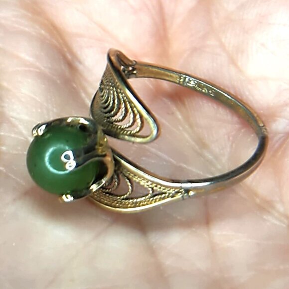 Vintage Sterling & Nephrite jade ring - please read carefully - Picture 3 of 15